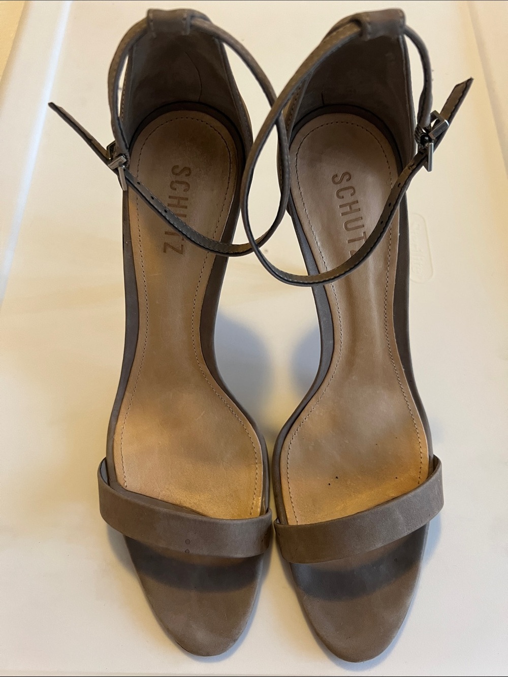 SCHUTZ Taupe Open-Toe Ankle-Strap Heels